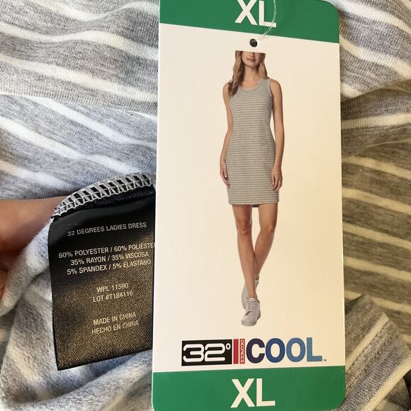 32 Degrees Cool Women Dress XL Grey Striped Tank Dress Sleeveless Knee Length - Picture 3 of 10